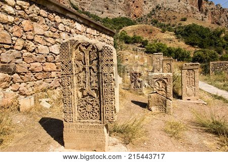 Authentic Armenian Khachkars in Noravank Monastery Armenia