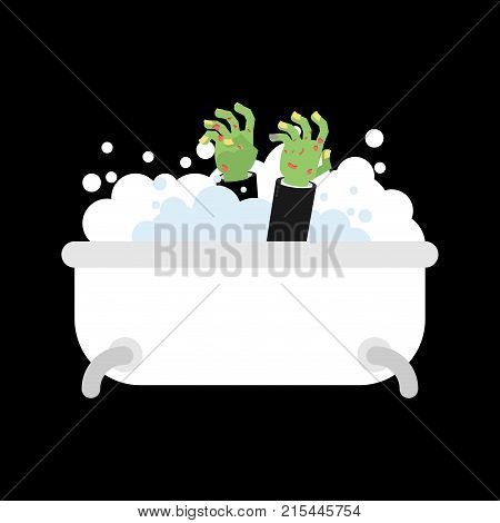 Zombie In Bath Isolated. Green Dead Man Washes. Vector Illustration For Halloween