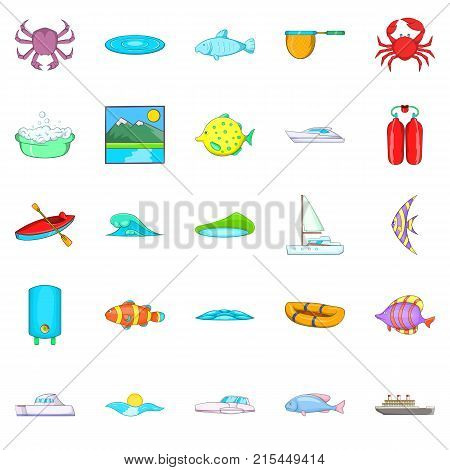 Live on water icons set. Cartoon set of 25 live on water vector icons for web isolated on white background