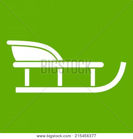 Sled icon white isolated on green background. Vector illustration