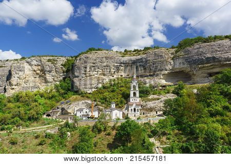 New Buildings Of Holy Assumption Orthodox Cave Monastery In The Crimea, Located In The Natural Bound