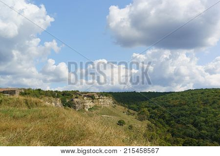 The Old Buildings Above The Natural Boundary Of Mariam-dere Near Bakhchisarai. Cave City Chufut-kale