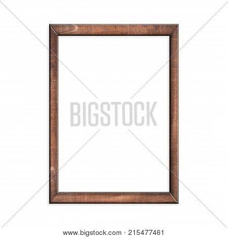 wooden frame with isolated white background. front view of classic wooden frame. for A4 image or text.