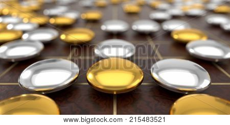 close up view of Traditional asian goban board and weiqi go game. luxury variant. 3d illustration, with depth of field blur effect.