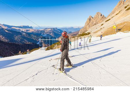 Ortisei December 2015 During the winter season many skiers descend from this sky in Ortisei to enjoy the breathtaking view.