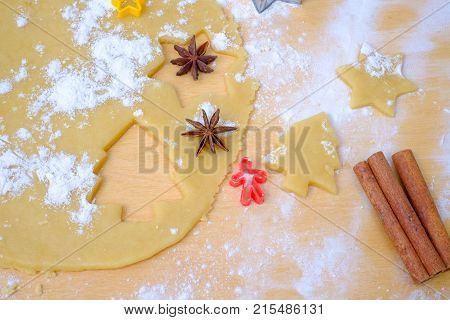 Gingerbread Cookie Dough And Cookie Cutters.