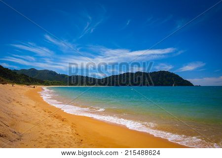 Blue Sea With Summer Sky On Totoranui Beach
