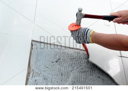 Homemade Replacing floor tiles ฺBe broken and a tile adhesive plaster out the old to cement glue. For a new tile support again on same area .