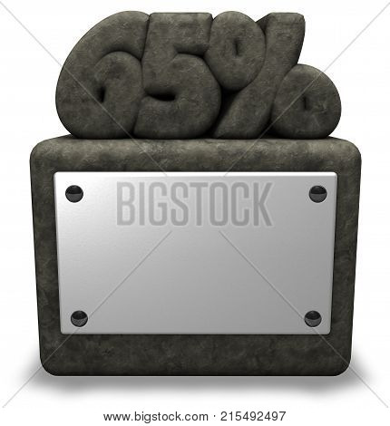 stone number sixty-five and percent symbol on stone socket - 3d rendering