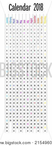 2018 Calendar Design Template Vector Illustration Simple Clear With CMY Color Theme