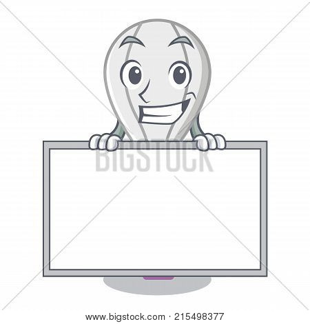 Grinning with board whisk character cartoon style vector illustration