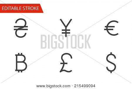 Money Sign Icons Set. Thin Line Vector Illustration - Adjust stroke weight - Expand to any Size - Easy Change Colour - Editable Stroke - Pixel Perfect