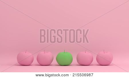 pink apple with green apples conformity and different concept on pastel background for copy space minimal fruit and object concept pastel colorful lovely picture art
