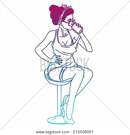 Pin up girl drinking soda pop art retro style.