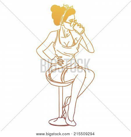 Pin up girl drinking soda pop art retro style.