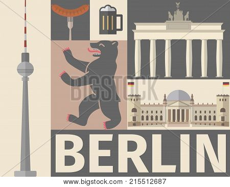 Berlin poster. Flat icon. Vector signs for web graphics.