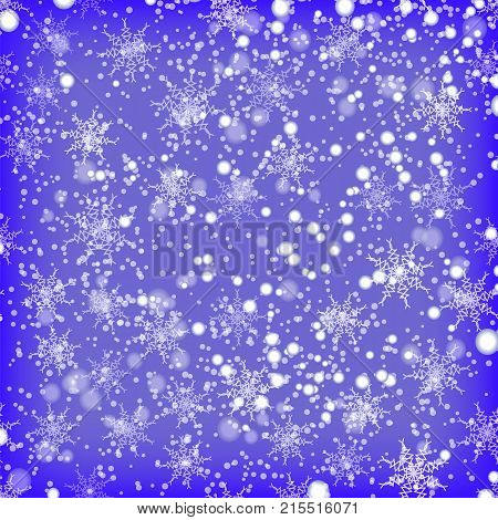 Showflakes Pattern on Blue Sky Background. Winter Christmas Natural Texture