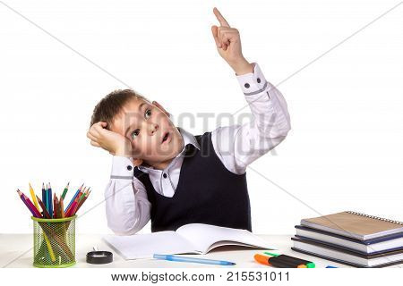 Intelligent pupil finally found the solution for exercise on the white background.