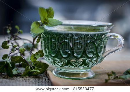 Green tea of holy basil,Ocimum tenuiflorum,tulsi for weight loss and skin care.