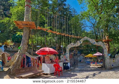 BORJOMI, GEORGIA - 07 AUGUST 2017: Borjomi central park with children playgrounds and relaxation zones