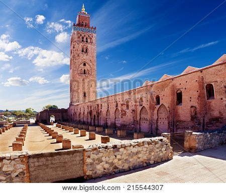 travel concept around the world.Koutoubia mosque Marrakech Morocco.Landmarks and architecture