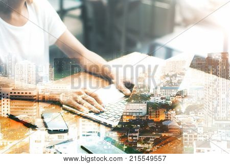 Woman Using Laptop Multiexposure