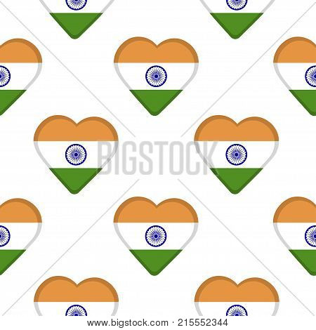 Seamless pattern from the hearts with flag of India. Vector illustration