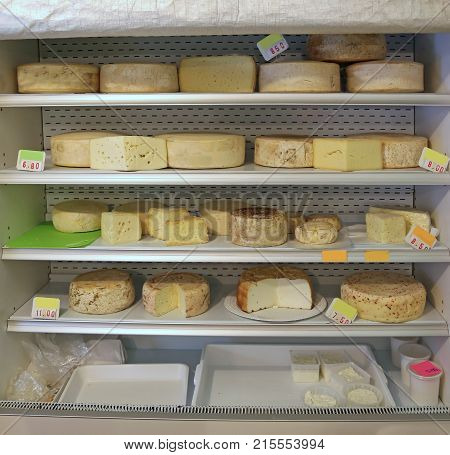 Provided Sales Shop Of Seasoned Cheeses In A Small Northern Ital