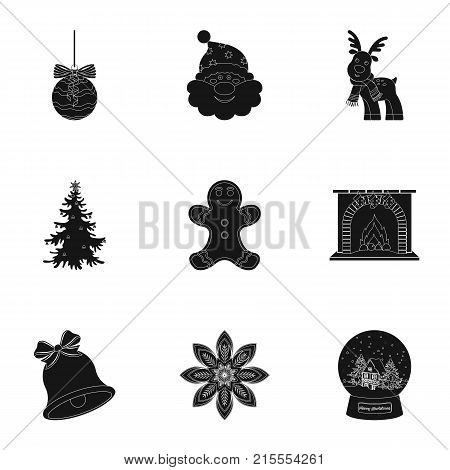 Christmas attributes and accessories black icons in set collection for design. Merry Christmas vector symbol stock illustration.