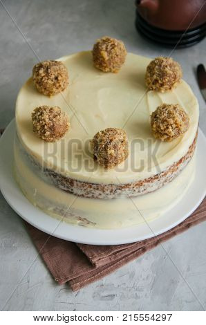 Homemade Fruity Hummingbird Cake With Spices And Pecan Nuts