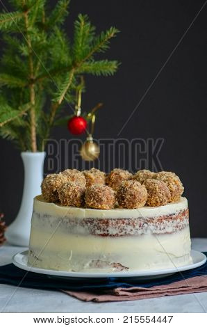 Homemade Fruity Hummingbird Cake With Spices And Pecan Nuts, Festive Baking Concept.