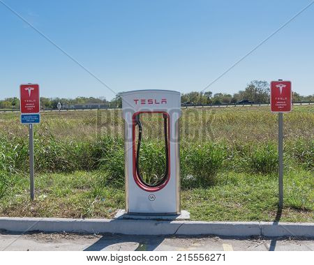 Tesla Supercharger In Flatonia, Texas, Usa