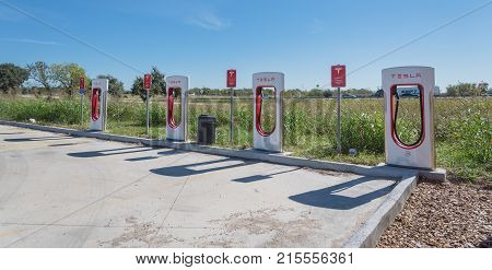 Tesla Supercharger In Flatonia, Texas, Usa