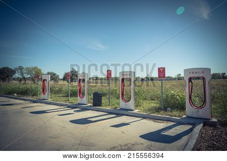 Tesla Supercharger In Flatonia, Texas, Usa