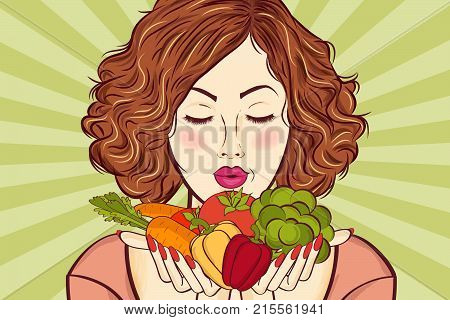 Beautiful Red-haired Lady With Vegetables In His Hands