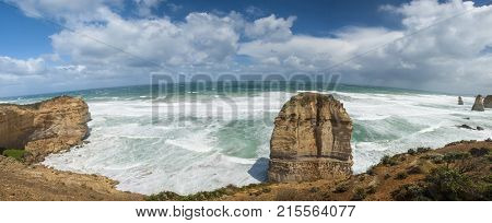 Twelve Apostles, natural landmark near the Great Ocean Road. Victoria, Australia. Panoramic photo