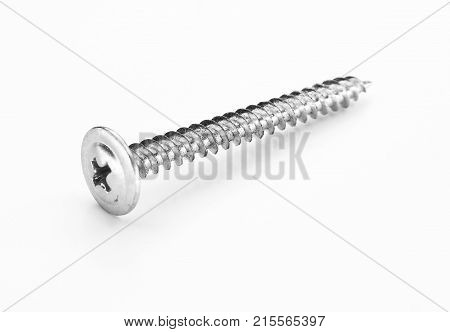 self tapping metal screw with hex head on a white background