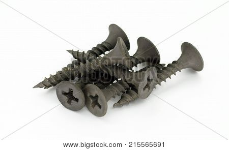 self tapping metal screw with hex head on a white background