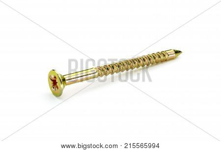 self tapping metal screw with hex head on a white background