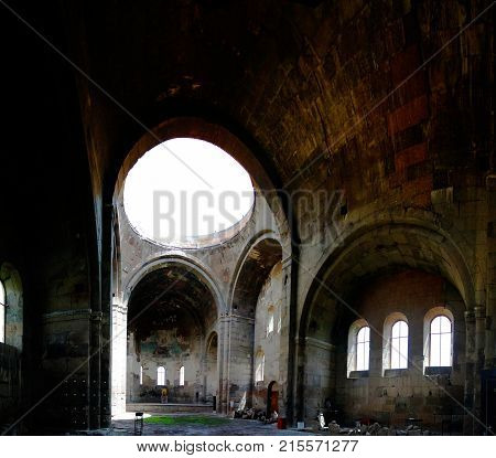 Interior view to Aruchavank Cathedral aka Surb Grigor at Aruch in Aragatsotn Province Armenia