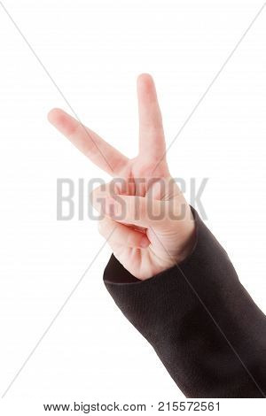 Child zoom or victory hand jesture for touch devices increasing the size. Zoom gesture Isolated on white background