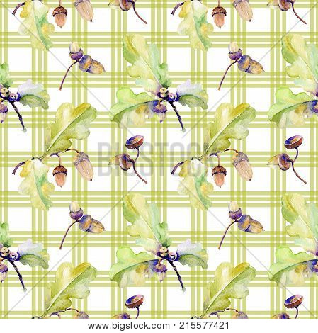 Forest acorn pattern pattern in a hand drawn watercolor style. Aquarelle acorn for background, texture, wrapper pattern, frame or border.