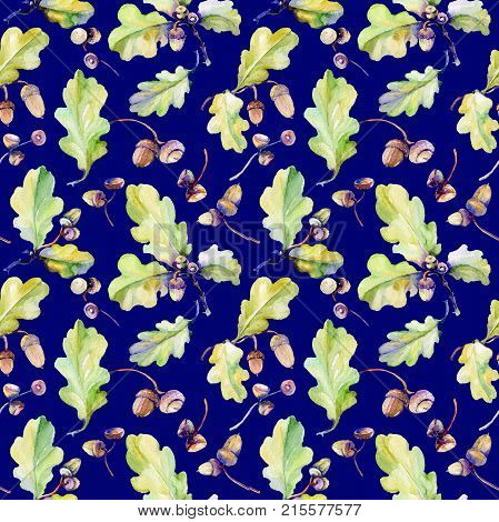 Forest acorn pattern pattern in a hand drawn watercolor style. Aquarelle acorn for background, texture, wrapper pattern, frame or border.
