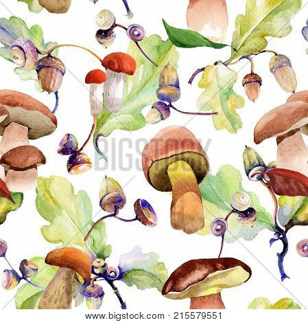 Forest acorn pattern pattern in a hand drawn watercolor style. Aquarelle acorn for background, texture, wrapper pattern, frame or border.