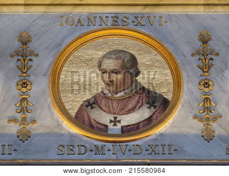 ROME, ITALY - SEPTEMBER 05: Pope Antipope John XVI, born John Filagatto was Pope from 997 to 998, the basilica of Saint Paul Outside the Walls, Rome, Italy on September 05, 2016.