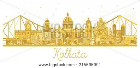 Kolkata India City skyline golden silhouette. Business travel concept. Kolkata Cityscape with landmarks.