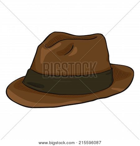 Vector Single Cartoon Brown Fedora Hat With Black Ribbon