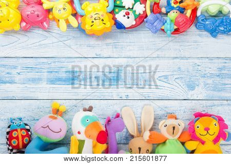 Baby toys frame. Copy space for text
