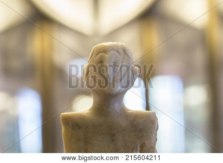 Badajoz Spain - January 29 2011: Anthropomorphous idol of Rena Badajoz. Representation of deity belong to Chalcolithic period at Archeological Museum of Badajoz