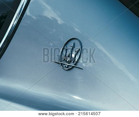 STRASBOURG FRANCE - OCT 3 2017: Maserati logotype on the car body